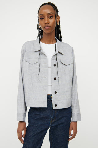 Theory Light Grey Linen Cropped Jacket