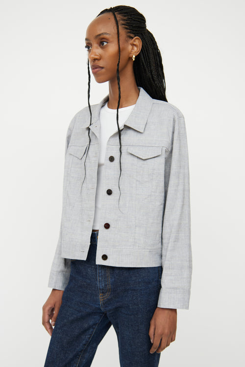 Theory Light Grey Linen Cropped Jacket