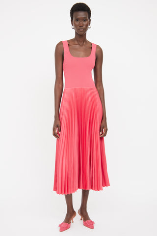 Theory Pink Ribbed 
Pleated Maxi Dress