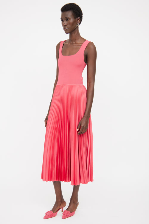 Theory Pink Ribbed 
Pleated Maxi Dress