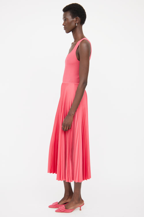 Theory Pink Ribbed 
Pleated Maxi Dress