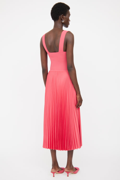 Theory Pink Ribbed 
Pleated Maxi Dress