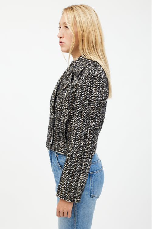 Theory Multicolour Sargent Double Breasted Tweed Cropped Jacket