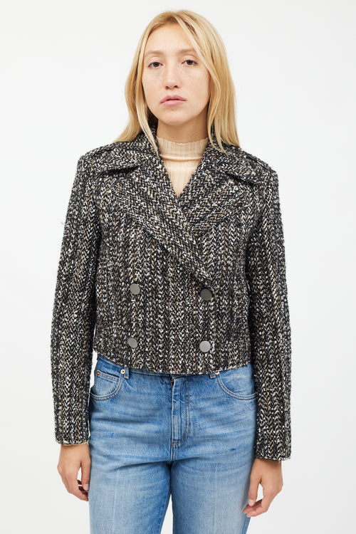 Theory Multicolour Sargent Double Breasted Tweed Cropped Jacket