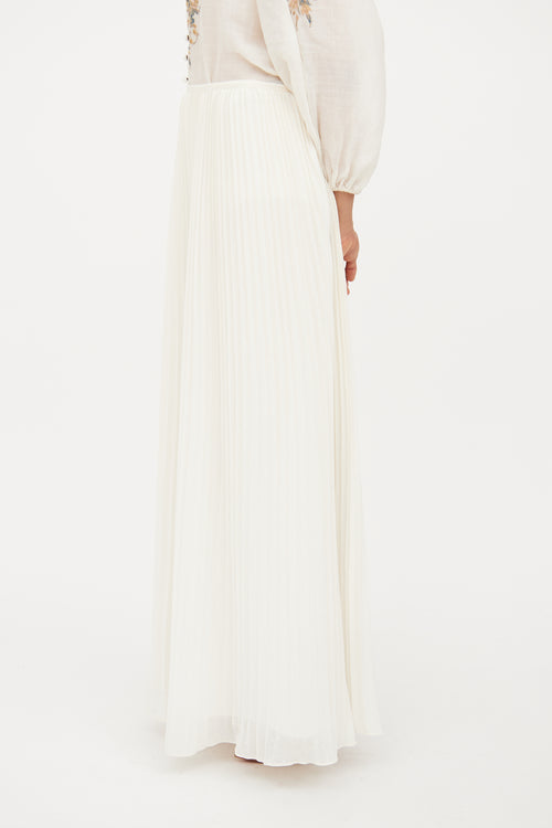 Theory White Pleated Mid Length Skirt