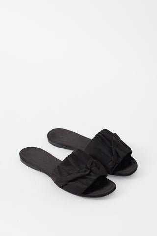 The Row Black Satin Ruched Ellen Slide