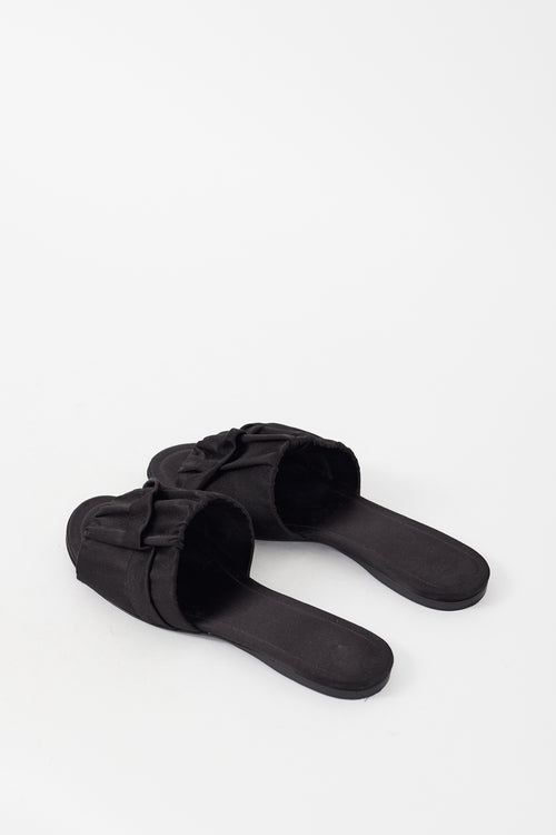 The Row Black Satin Ruched Ellen Slide