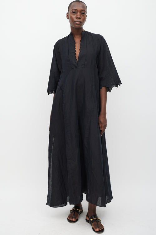 Thierry Colson Black Linen Scalloped Dress