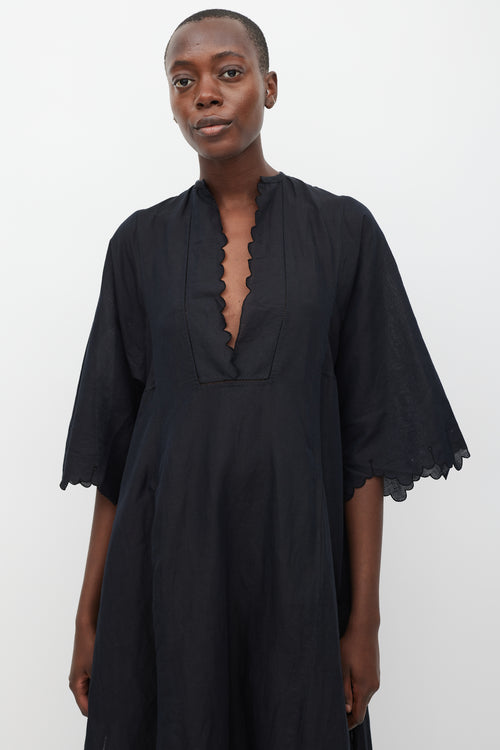 Thierry Colson Black Linen Scalloped Dress