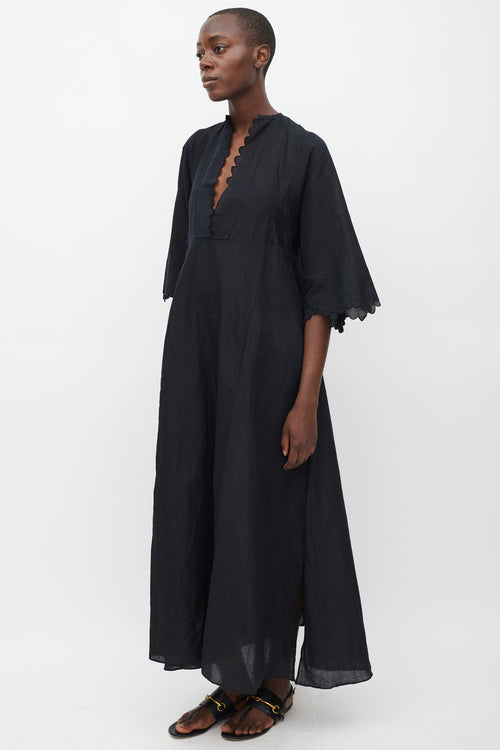 Thierry Colson Black Linen Scalloped Dress