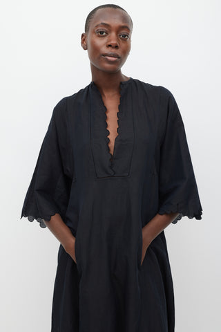 Thierry Colson Black Linen Scalloped Dress