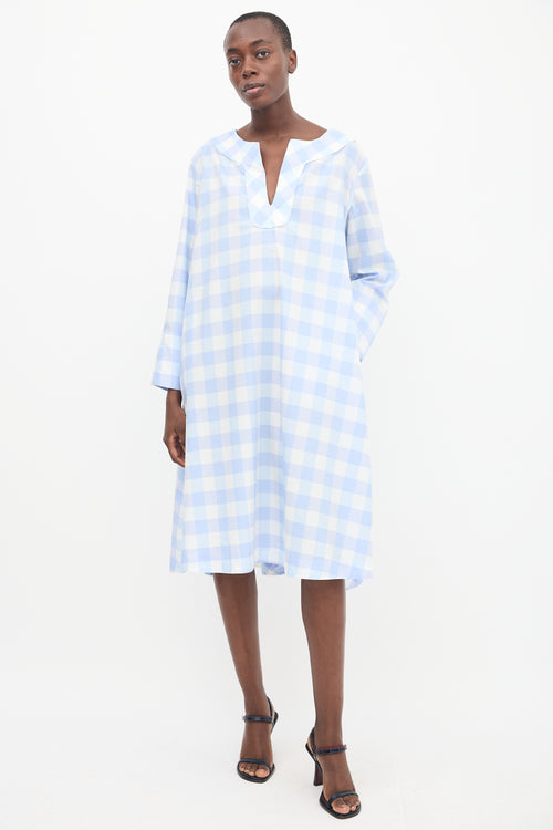 Thierry Colson White 
Blue Gingham Tunic Dress