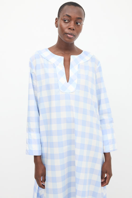 Thierry Colson White 
Blue Gingham Tunic Dress