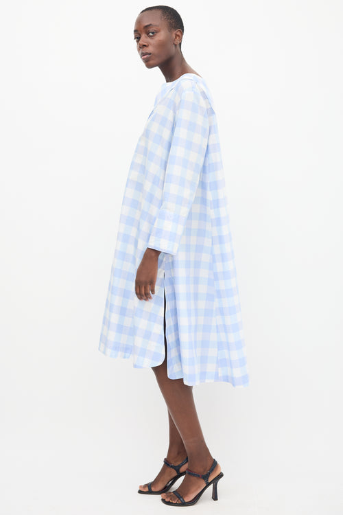 Thierry Colson White 
Blue Gingham Tunic Dress