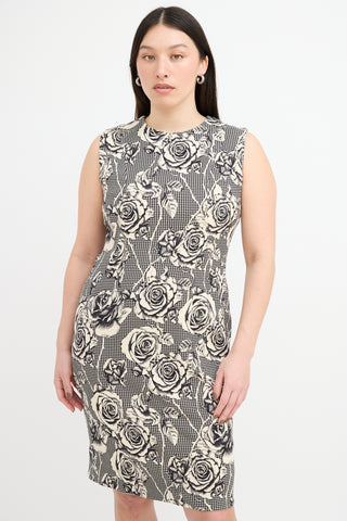 Thom Browne Black 
Cream Floral Sheath Dress