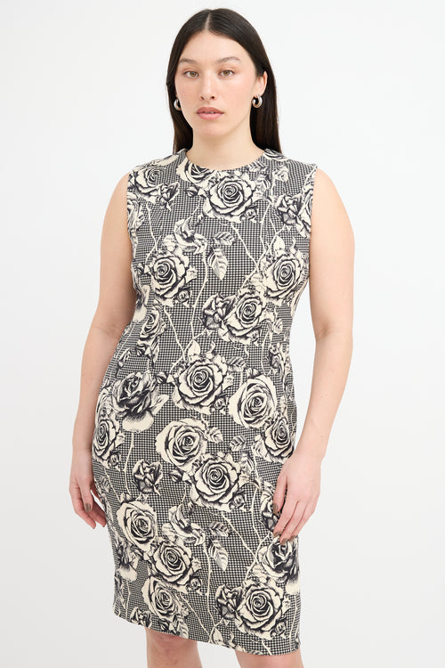 Thom Browne Black 
Cream Floral Sheath Dress