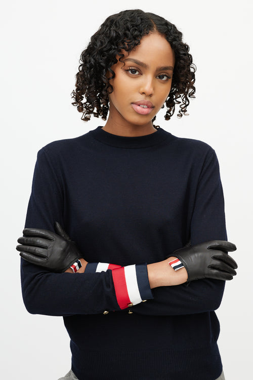 Thom Browne Black Leather Cashmere Lined Asymmetrical Glove