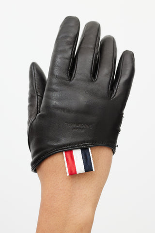 Thom Browne Black Leather Cashmere Lined Asymmetrical Glove