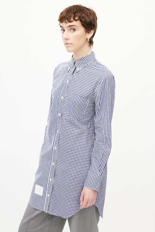 Thom Browne Blue 
White Plaid Extended Shirt