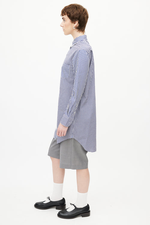 Thom Browne Blue 
White Plaid Extended Shirt