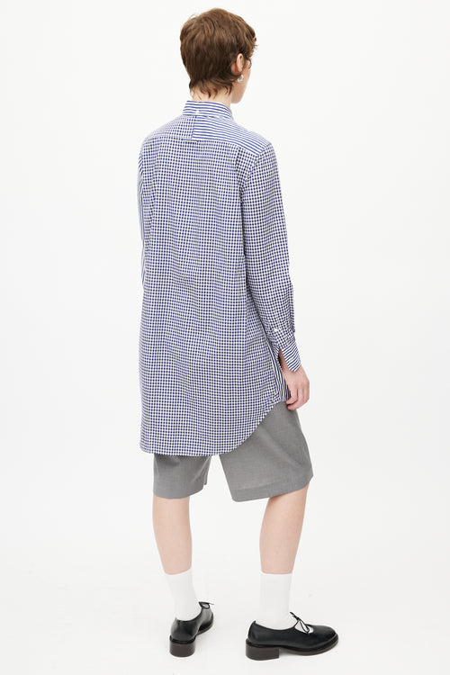 Thom Browne Blue 
White Plaid Extended Shirt