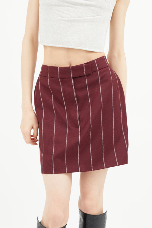 Thom Browne Burgundy Wool Stripe Skirt