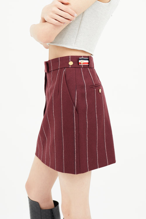 Thom Browne Burgundy Wool Stripe Skirt