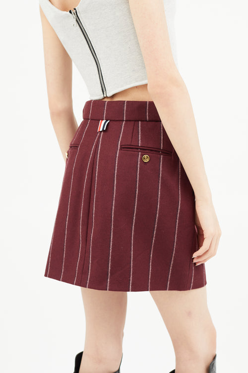 Thom Browne Burgundy Wool Stripe Skirt