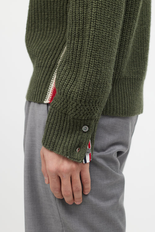 Thom Browne Green 
Multicolour Ribbed Wool Knit Sweater