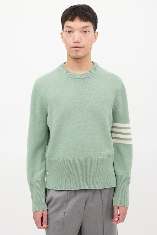 Thom Browne Light Green Wool 4-Bar Buttoned Sweater