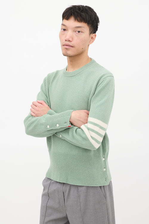 Thom Browne Light Green Wool 4-Bar Buttoned Sweater