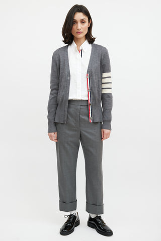 Thom Browne Grey 
Cream Wool Striped Cardigan