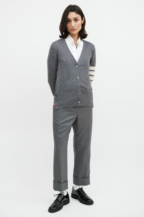 Thom Browne Grey 
Cream Wool Striped Cardigan