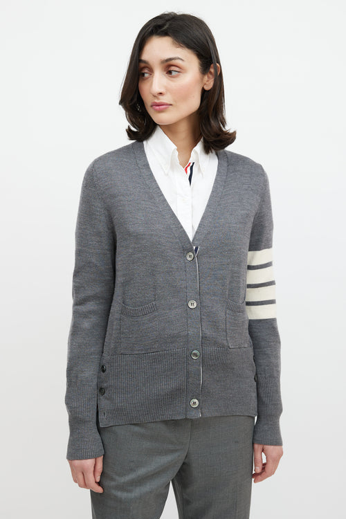 Thom Browne Grey 
Cream Wool Striped Cardigan