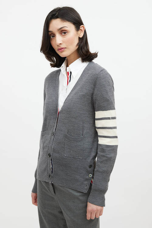 Thom Browne Grey 
Cream Wool Striped Cardigan