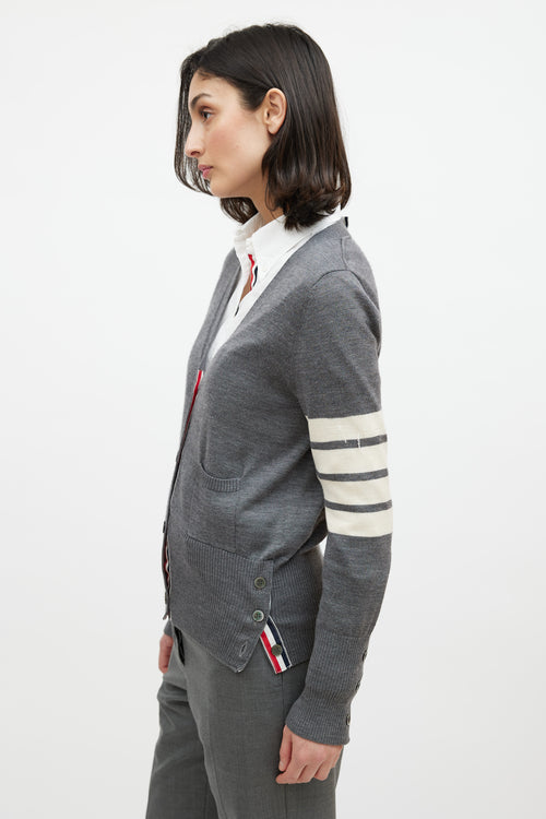 Thom Browne Grey 
Cream Wool Striped Cardigan