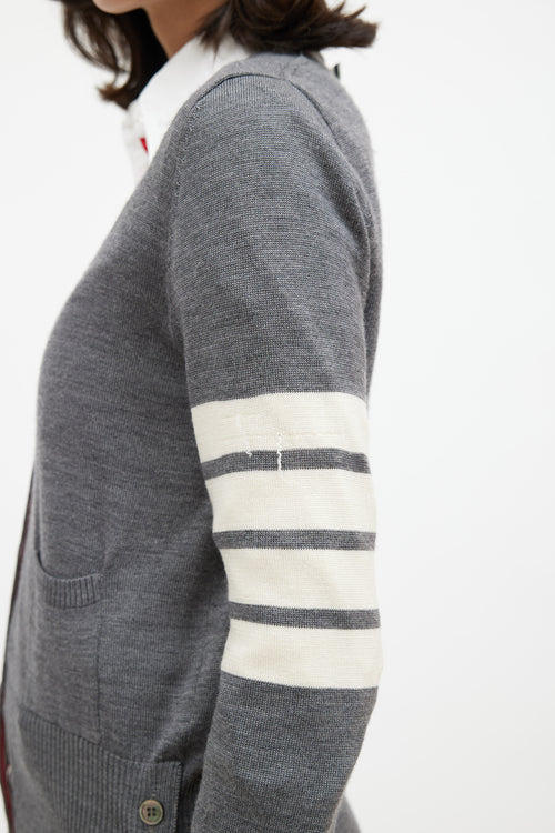 Thom Browne Grey 
Cream Wool Striped Cardigan