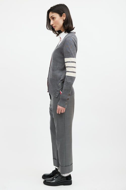 Thom Browne Grey 
Cream Wool Striped Cardigan