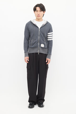 Thom Browne Grey Four Bar Zip Hoodie Sweater