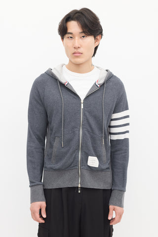 Thom Browne Grey Four Bar Zip Hoodie Sweater