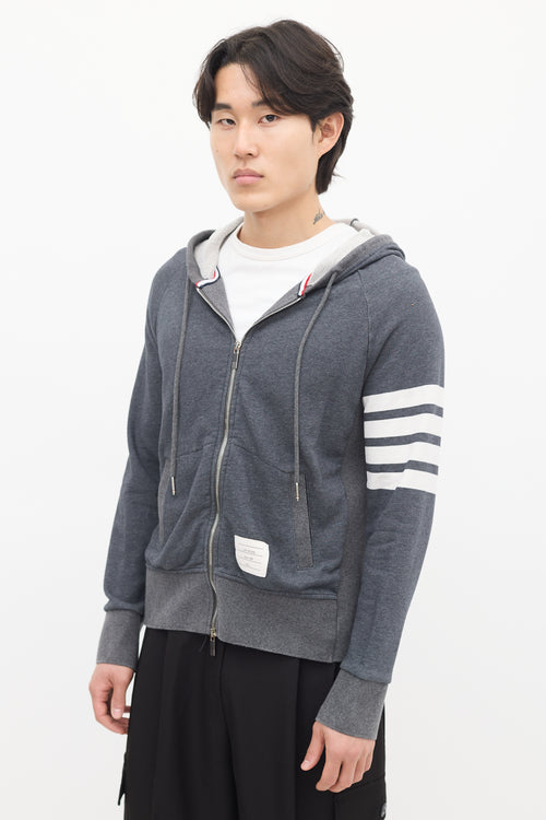 Thom Browne Grey Four Bar Zip Hoodie Sweater