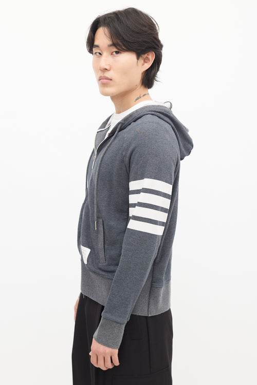 Thom Browne Grey Four Bar Zip Hoodie Sweater