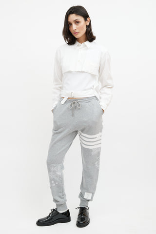 Thom Browne Grey 
White Floral Embroidered Jogger