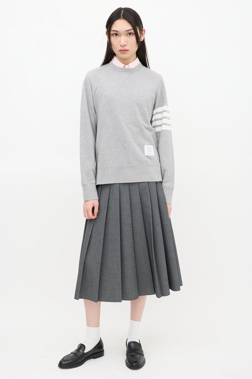 Thom Browne Grey 
White Four Bar Sweatshirt