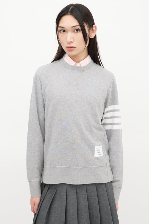 Thom Browne Grey 
White Four Bar Sweatshirt