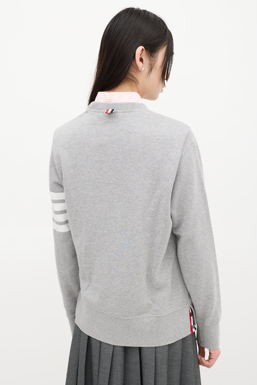 Thom Browne Grey 
White Four Bar Sweatshirt