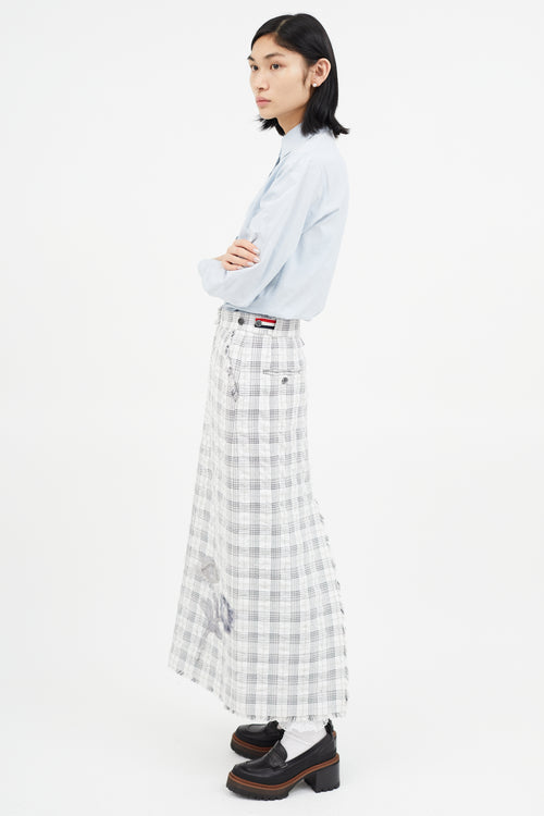 Thom Browne Grey 
White Plaid 
Floral Midi Skirt