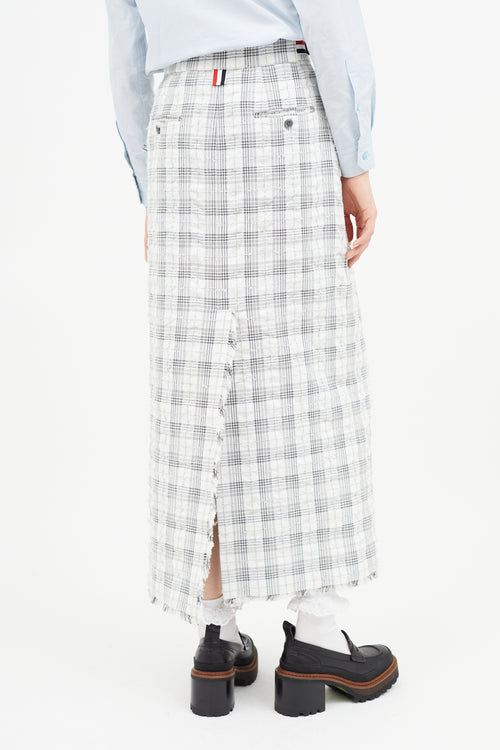 Thom Browne Grey 
White Plaid 
Floral Midi Skirt