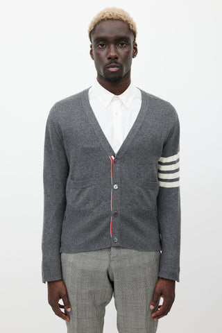 Thom Browne Grey 
White Striped Cashmere Cardigan