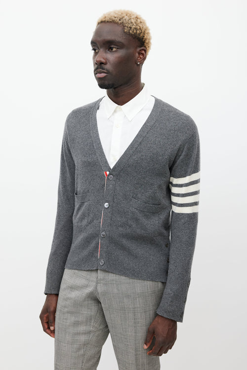 Thom Browne Grey 
White Striped Cashmere Cardigan